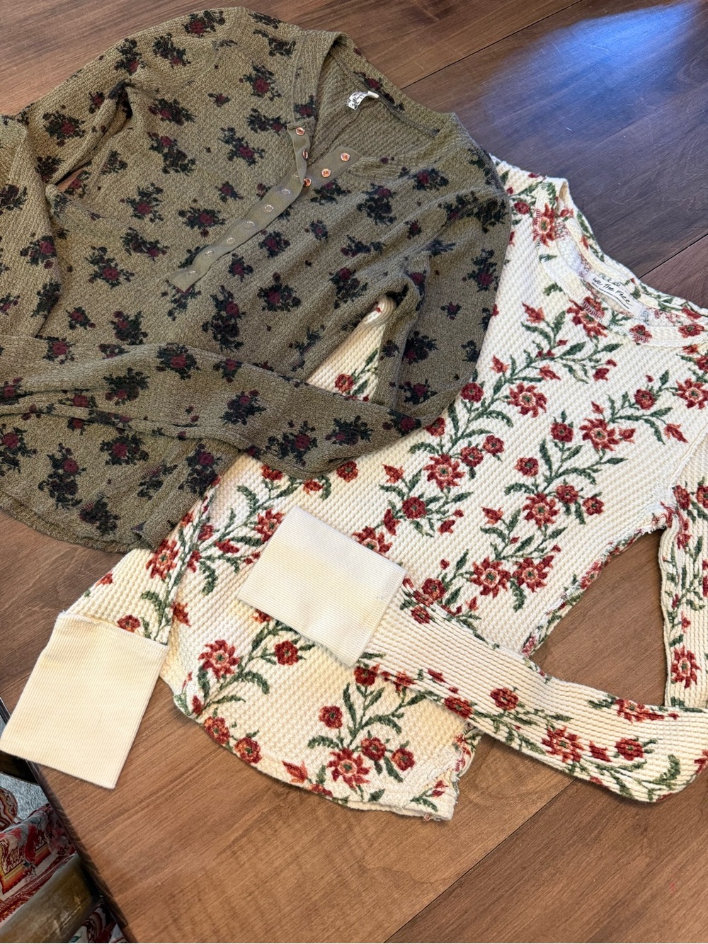 2 We The Free/Free People Floral Waffle-Knit tops